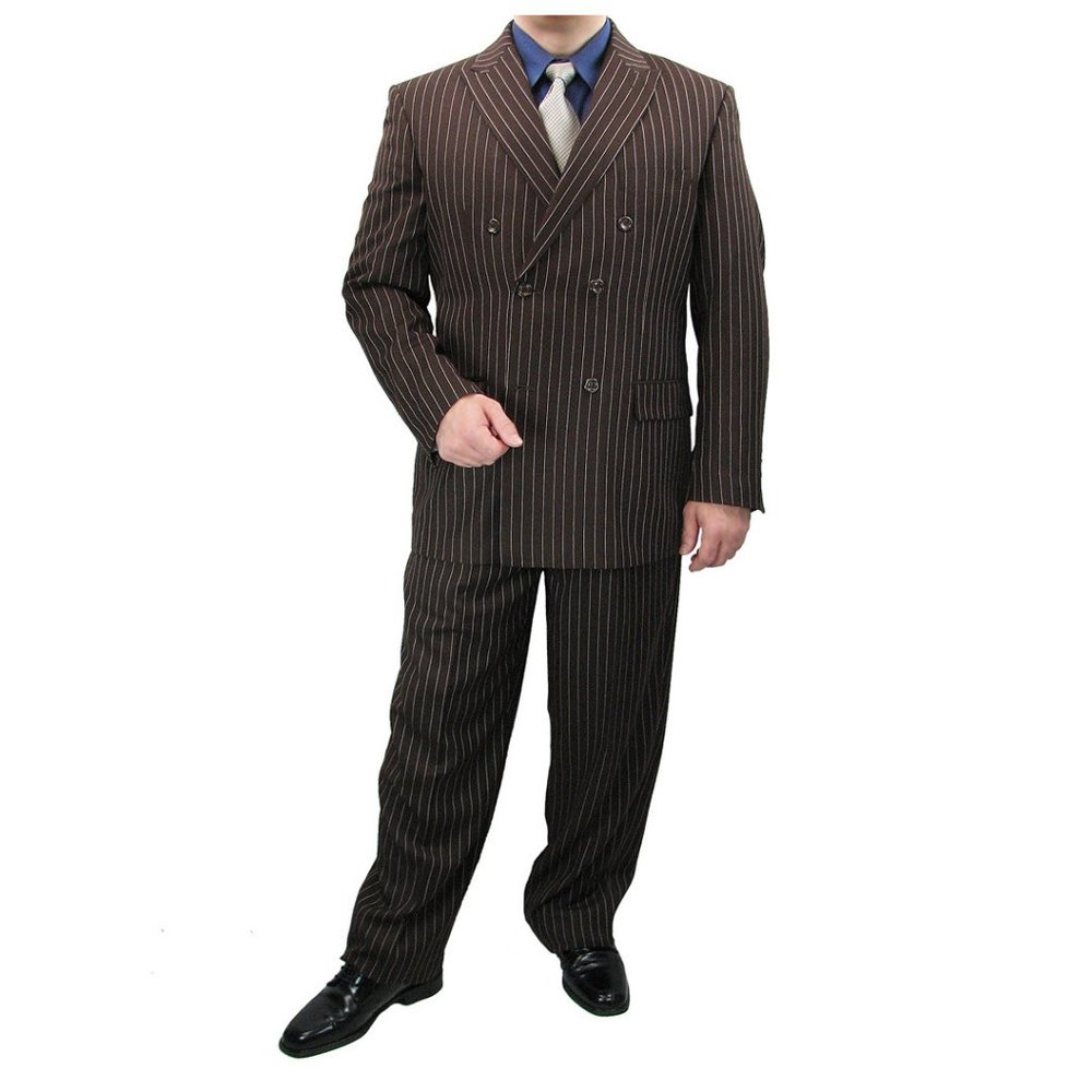 2-Piece Men's Double Breasted Pinstripe Suit-Brown